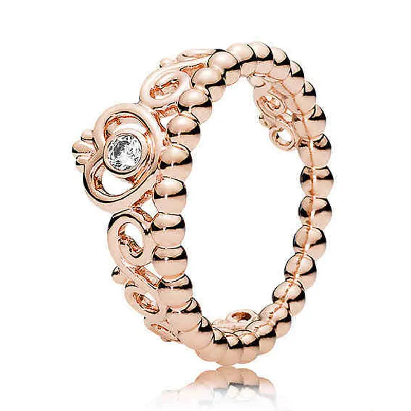 

30% Silver Ring for Women Rose Gold Color My Princess Tiara Ring Clear CZ Fashion Girl Gift fit Lady Jewelry