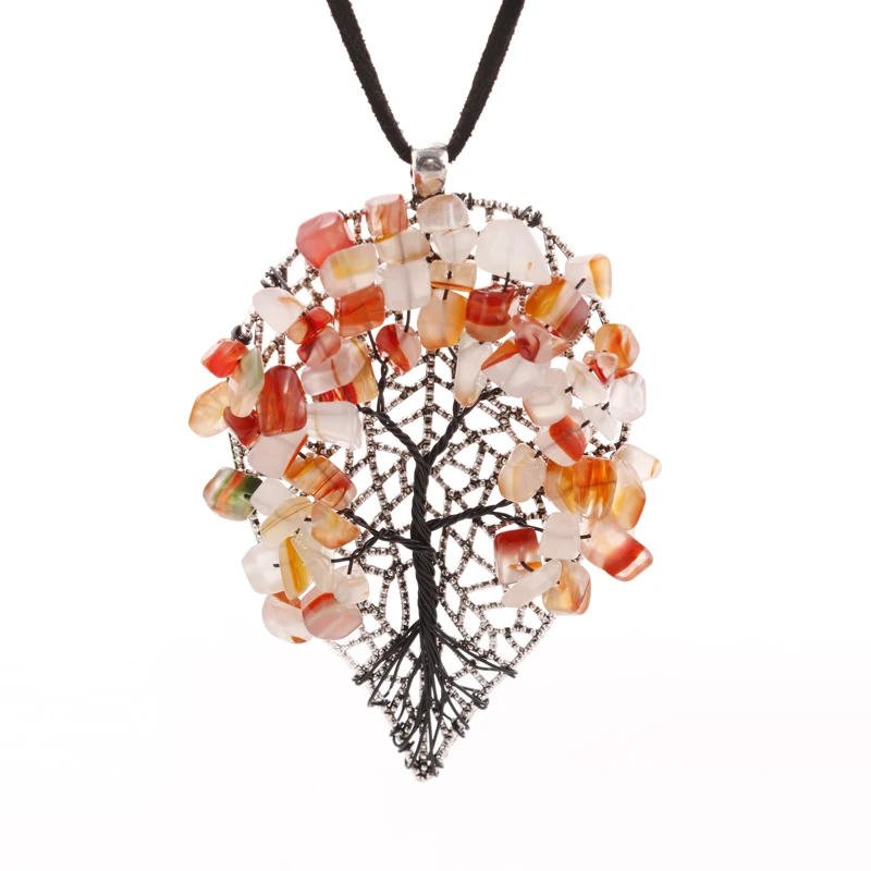 Alloy leaf hemp rope woven Tree of Life pendant necklace for men