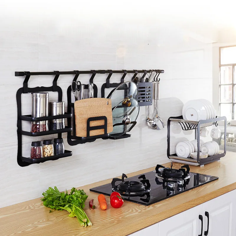  A1 American retro black pendant space aluminum multi-function wall hanging knife holder spice rack  - 32916762561