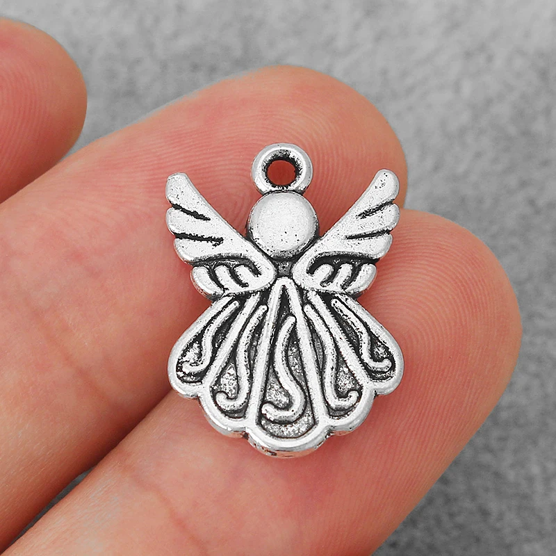 

20PCS Tibetan Silver Angel Wing Fairy Charms Pendants for Necklace Earrings Making Jewelry Findings 21x15mm