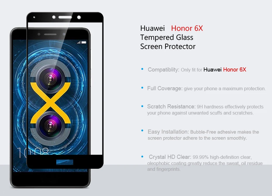 2 Pack Original ZEASAIN 9H Full Cover Tempered Glass Screen Protector For Huawei Honor 6X 6 X Honor6X 2.5D Toughened Glass Film (5)