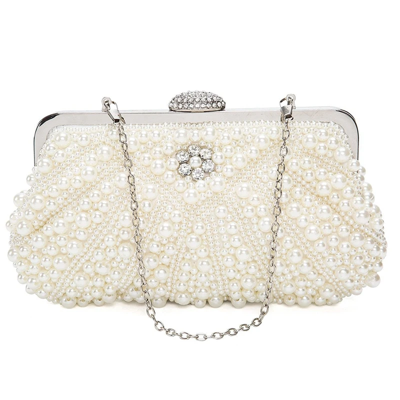 

Women Pearl Clutch Bags Evening Bag Purse Handbag For Wedding Chain Bag For Dinner Party, White