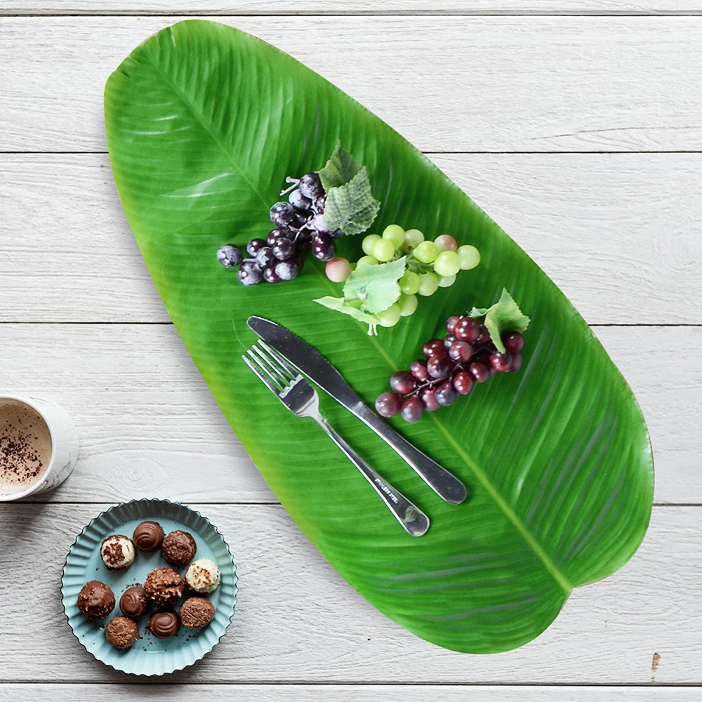 Hot 4Pcs Hawaiian banana leaf table mat placemat Green leaf simulation