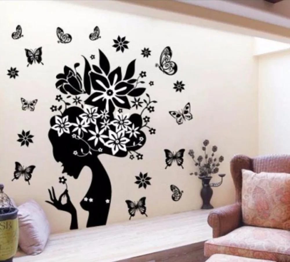 

hot sell flowers fairy wall stickers tv background room decorations 2175. diy home decals removable mural art print posters 3.5