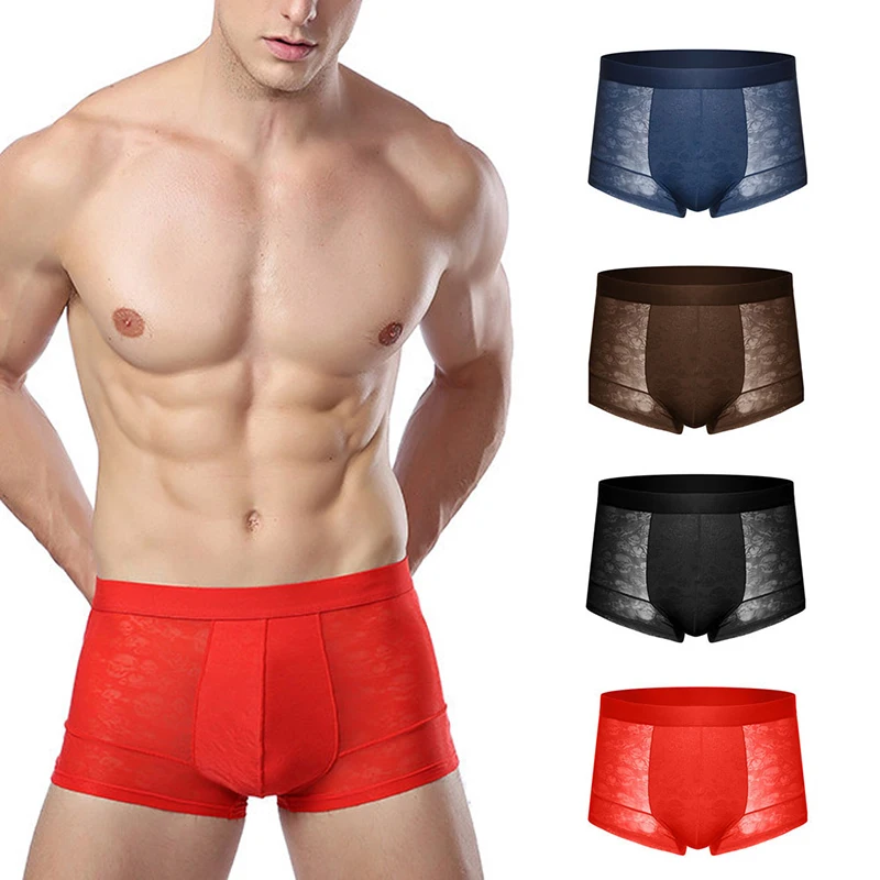 

Simple Casual Men Underwear Boxers Shorts Ice Silk Transparent Breathable Underpants Comfortable Sexy Bikini Male Panties Shorts