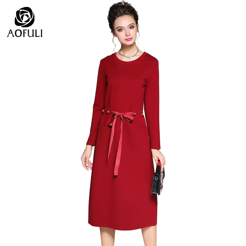Lunghezza A La Lunga Arco Abiti Vestito Rosso Nastro Longuette Plus 5xl B6125 Polpaccio Inverno Per Size Signora 3xl Donne M Del Aofuli 2018 Metà Manica 4xl Solid wg8aaPnq