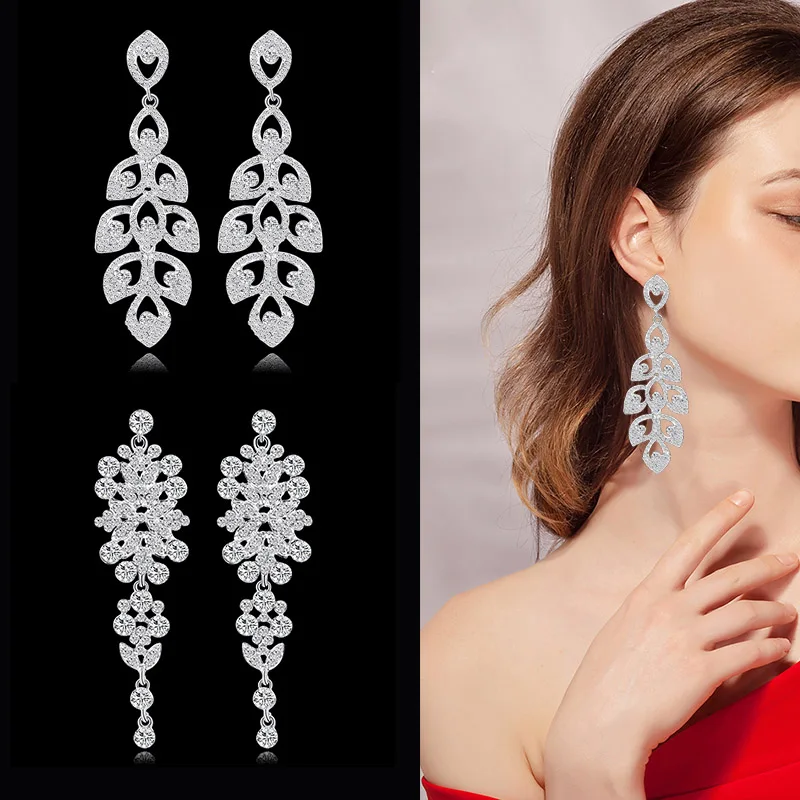 1 Pair Women Dangle Earrings Crystal Wedding Bridal Drop Earring Jewelry Gift KQS8in Drop