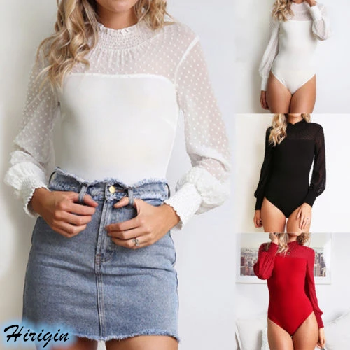 

Summer Jumpsuits HOT Women Summer Casual Lace Long Sleeve Turtleneck Solid Stretch Jumpsuit Size S-XL