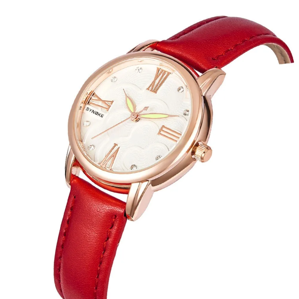 

2018 New Women's Wrist Watch Luxury Brand Elegant Red Leather Band Bracelet Watches Waterproof Rose Gold Dial Women Quartz Watch