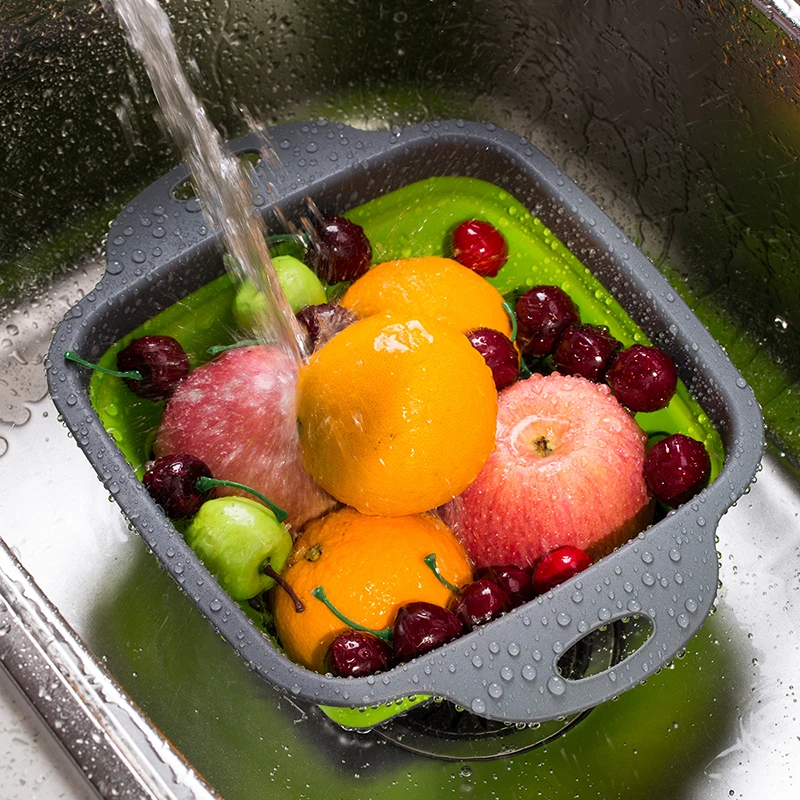 

2pcs/set Foldable Strainer Basket Collapsible Colander Sets Square Shape Fruit Vegetable Washing Drainer Kitchen Baskets