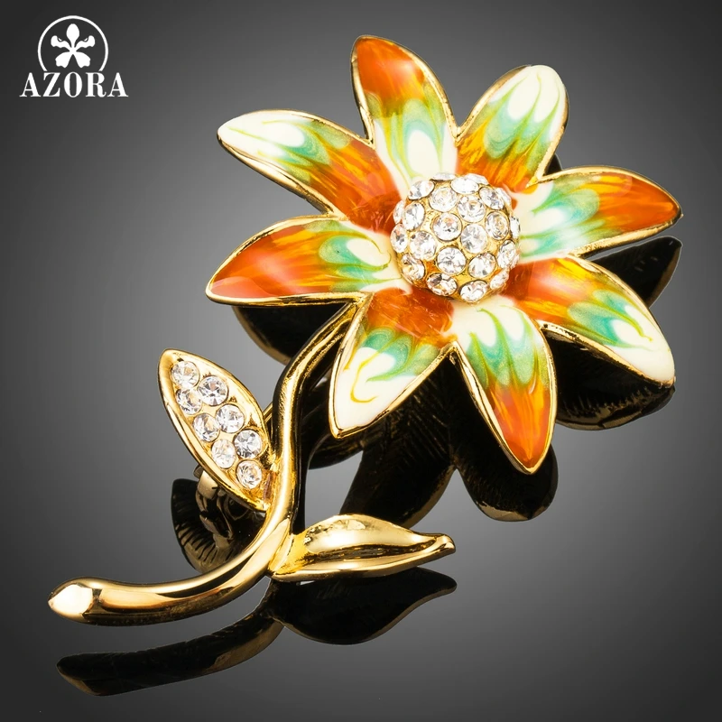 

AZORA Gold Color Handmade Oil Painting Gradient Color Flower Pin Brooch for Women TP0050