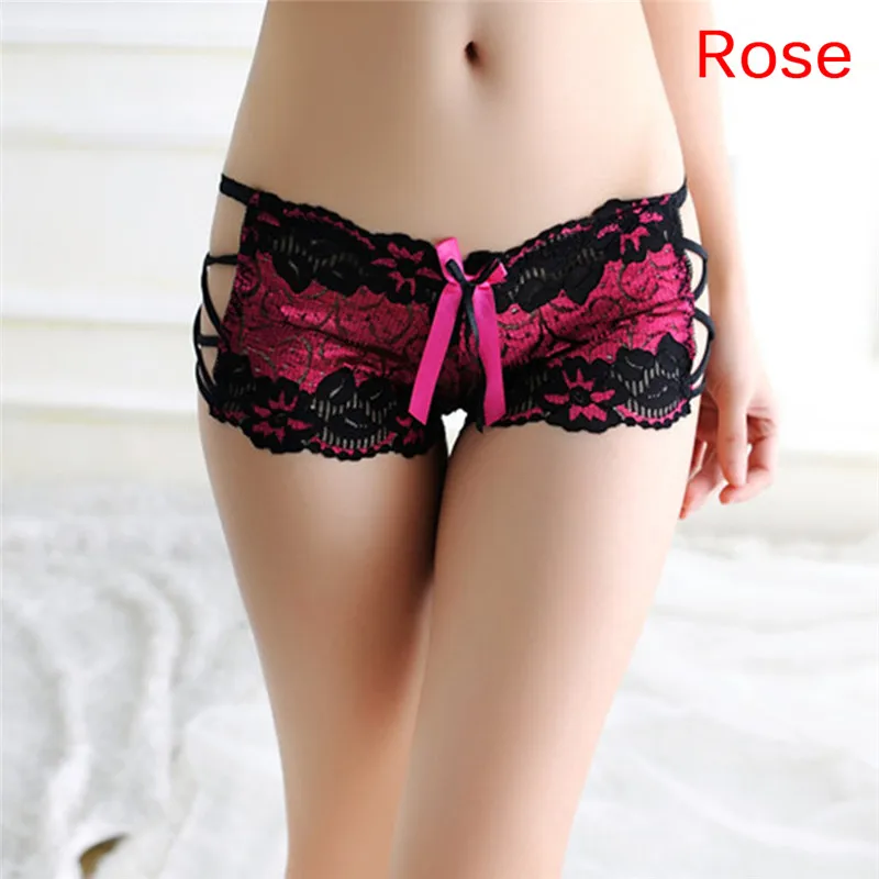 

Women Lace Low-rise Bow Hollow Out Female Intimates Boxers Boyshorts Sexy String Women Side Strap Panties Underwear Briefs