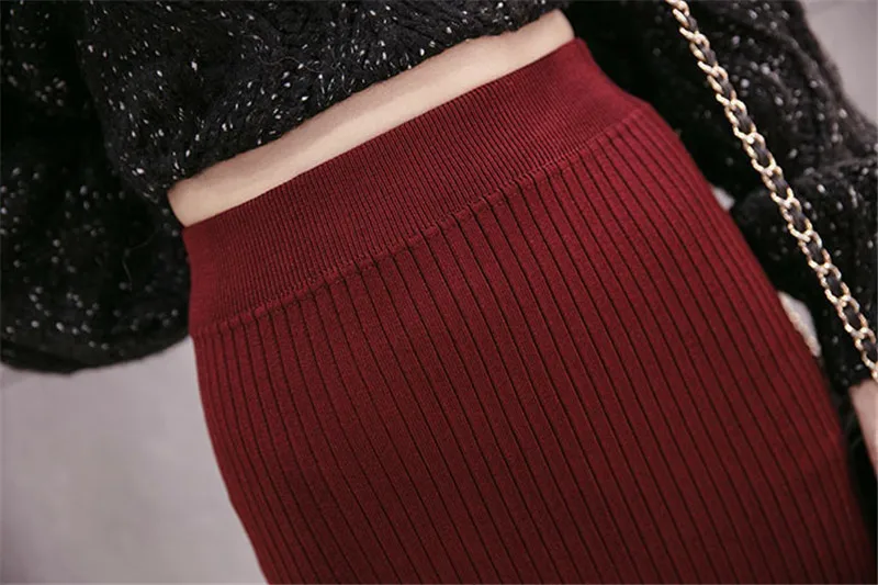 Корейская Коллекция осень-зима, вязаная юбка с высокой талией, OL, длинная юбка-карандаш, Женская открытая вязаная повседневная юбка средней длины PZ1443