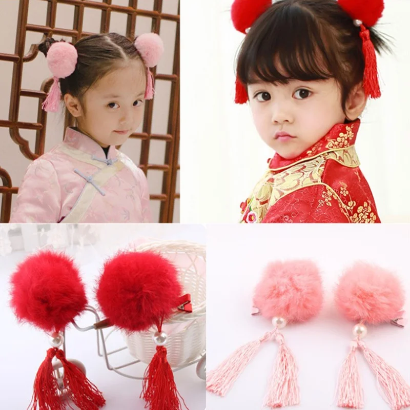 

2019 Baby Tassel Hairpins Chinese Style Tang Dynasty New Year Headdress children Cheongsam Hanfu Women Accessories