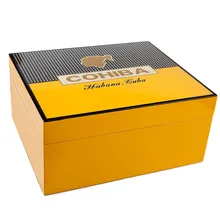 COHIBA роскошный классический черный глянцевый фортепиано отделка кедровое дерево для сигар Humidor красивая коробка для хранения с замком увлажнитель гигрометр