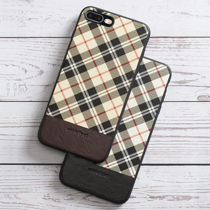 

Phone case For iPhone 6 6s 7 8 Plus Case stitching Back Cover for 5 5S SE Case Lattice texture silicone edge for XR Xs Max case