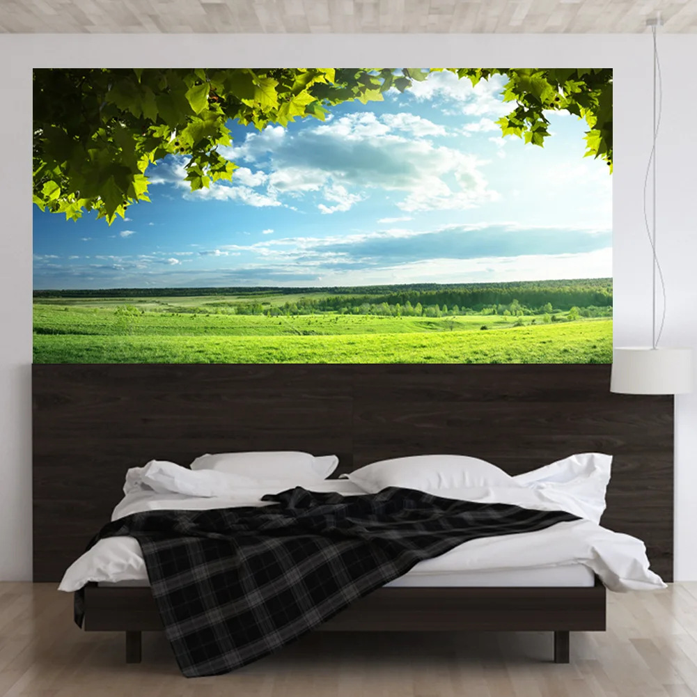 

Creative Bed Head Decoration 3D Wall Stickers Blue Sky Tree Meadow Pattern for Bedroom Decor Large Size DIY Mural Art Pictures