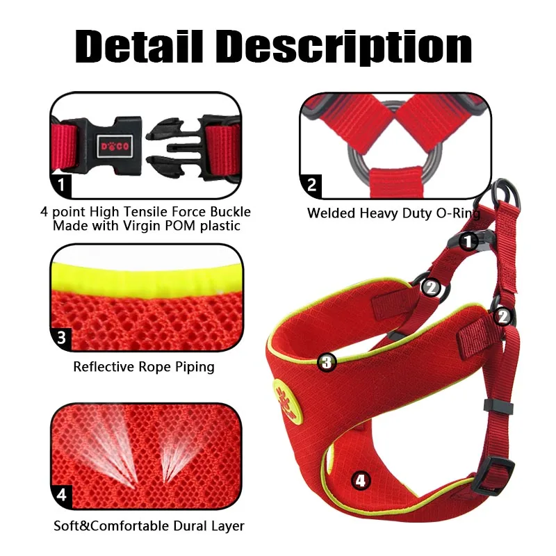 Breathable Mesh Dog Harness Leash Set Reflective Soft Dog Cat Pet Harness Leash Set Nylon Pet Harness For Small Medium Dogs  (5)