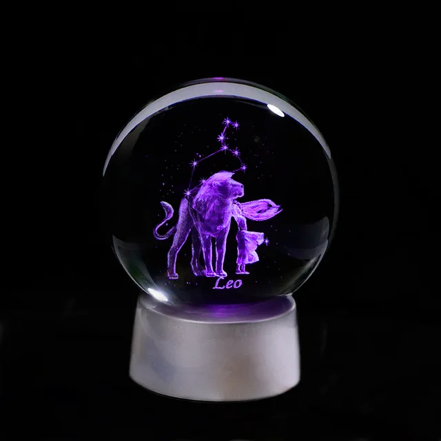 Crystal 12 Zodiac Sign Ball 3D Glass Constellation Globe LED Light Home