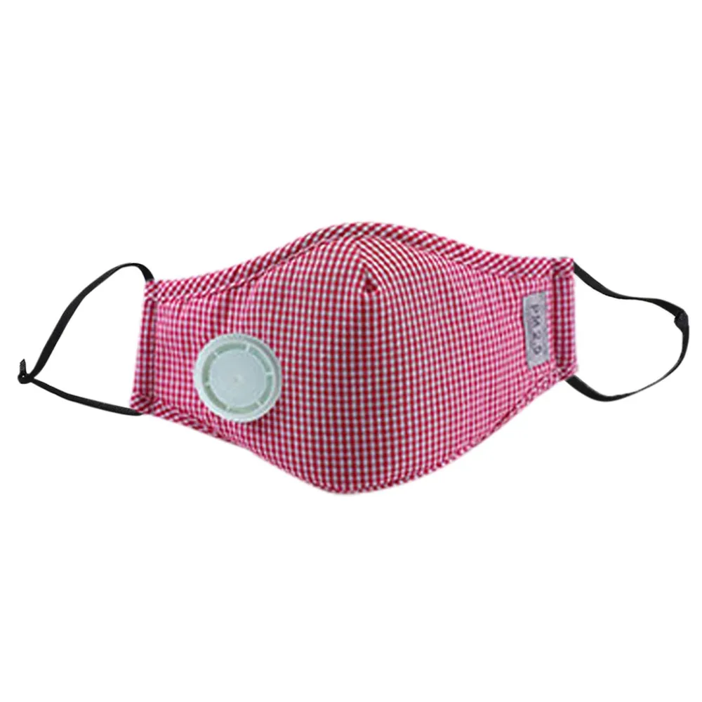Анти-пыль хлопок PM2.5 рот маска Твердые ретро плед печати регулируемый ушной петля Респиратор с углеродным воздушным фильтром выпускной клапан