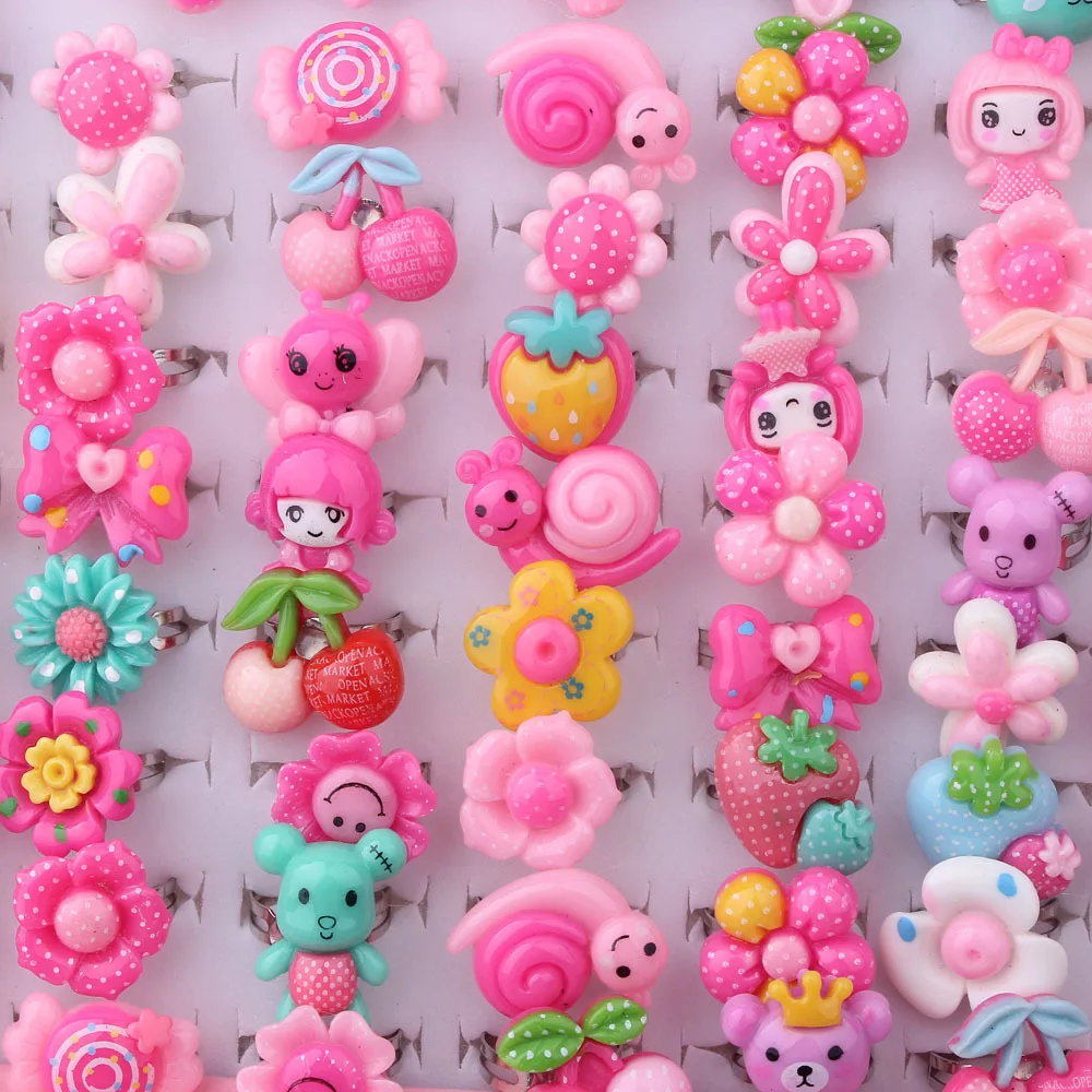 

Wholesale 50pcs Mix Lot Animals Assorted Silver Plated Metal Resin Baby Girls Children Adjustable Rings Cartoon Finger Tip Ring