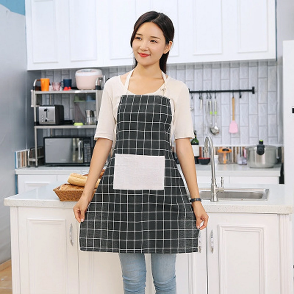 Northern Europe Fashion Apron Suit for Lady Women Men Adjustable Cotton Linen Household Kitchen Pinafore for Cooking Baking