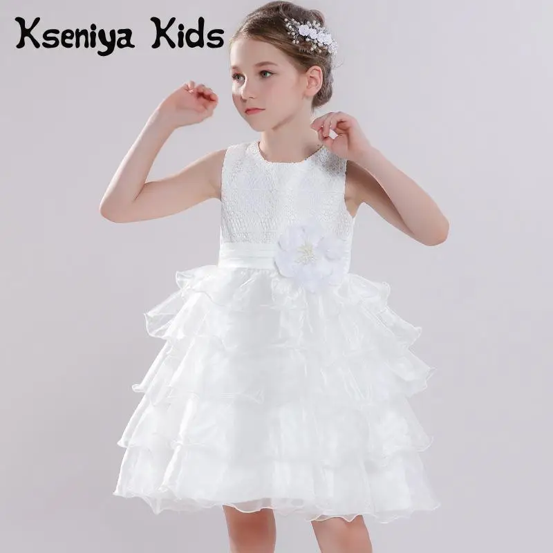 

Kseniya Kids Girl Layered Dress White Lace Ball Gown Flower Girl Dress For Party And Wedding Children Graduation Dresses