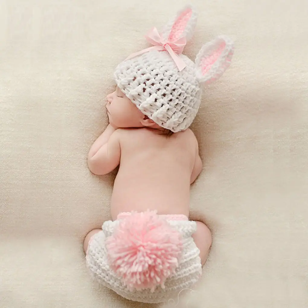 

Newborns Props Photography Crochet Baby Hat Rabbit Handmade Props Newborn Baby Bonnet Infant Newborn Studio Photo Session Prop