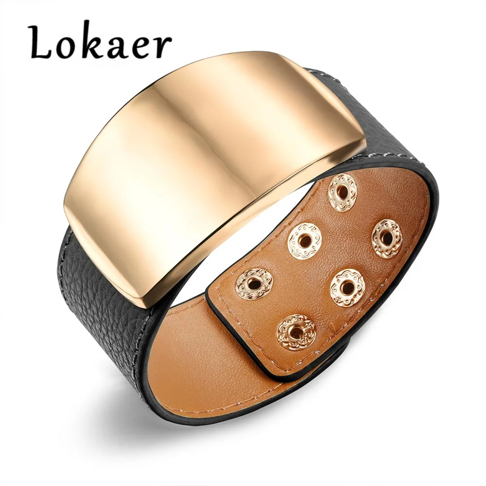 

Lokaer New Design 30mm Width Wrap Bracelet For Women Stainless Steel Leather Charm Bracelets & Bangles Fashion Jewelry LPH1009
