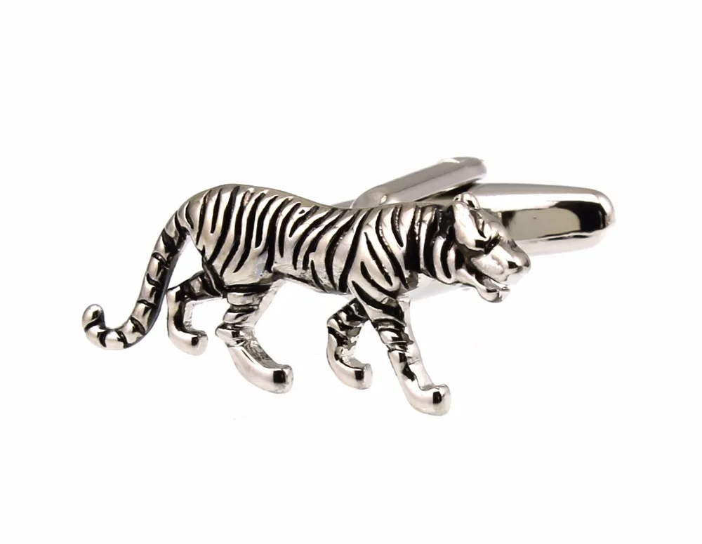 

Men's Cuff Links Tiger Black Silver CUFFLINKS for shirt M4306