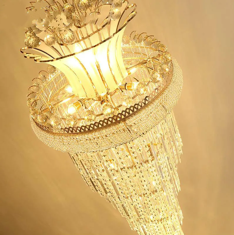 Большой золотой императорской K9 хрустальная люстра для гостиницы зал-гостиная лестницы Висячие подвеска лампа Европейский Большой освещения