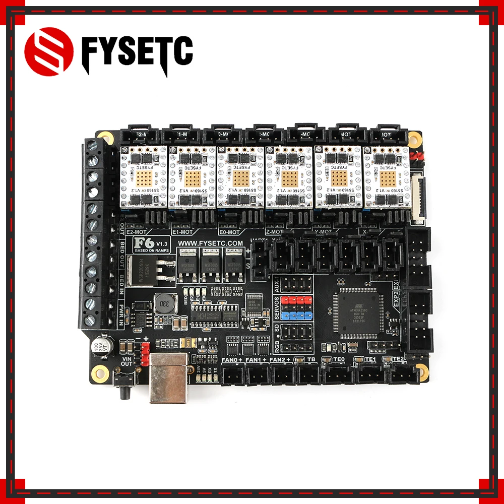 FYSETC F6 V1.3 плата все-в-одном решение электроники материнская плата+ 6 шт. TMC5160 V1.2 SPI высокой мощности Драйвер шагового двигателя VS TMC2130