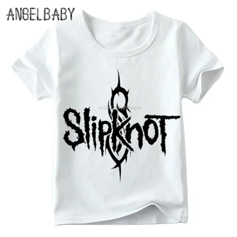 Модные Рок-Группа Slipknot принт детская футболка Для детей, на лето короткий рукав топы белого цвета для мальчиков и девочек, Повседневная футболка, ooo326