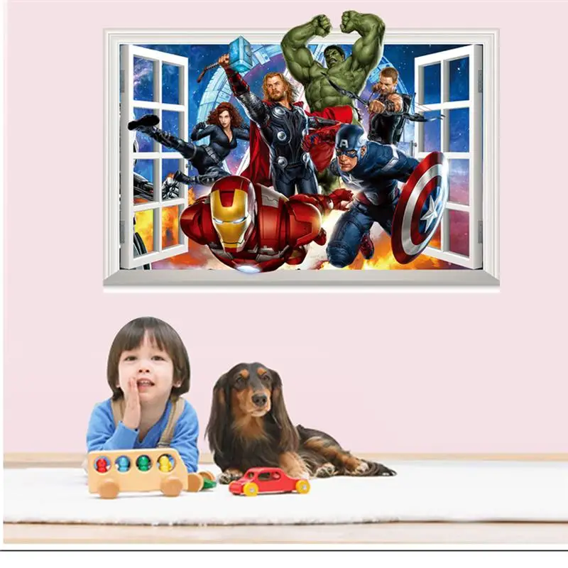 

Super Hero 3d Window Wall Stickers For Kids Room Home Decoration Avengers Anime Movie Roles Mural Art Boys Decals Pvc Posters