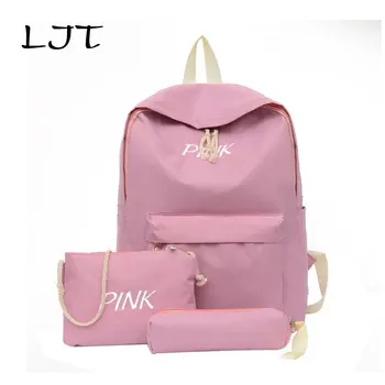 

LJT Wholesale Canvas Backpack Women Large Capacity 3Pcs/set Student School Back Bags for Teenage Girls Casual Travel Rucksack