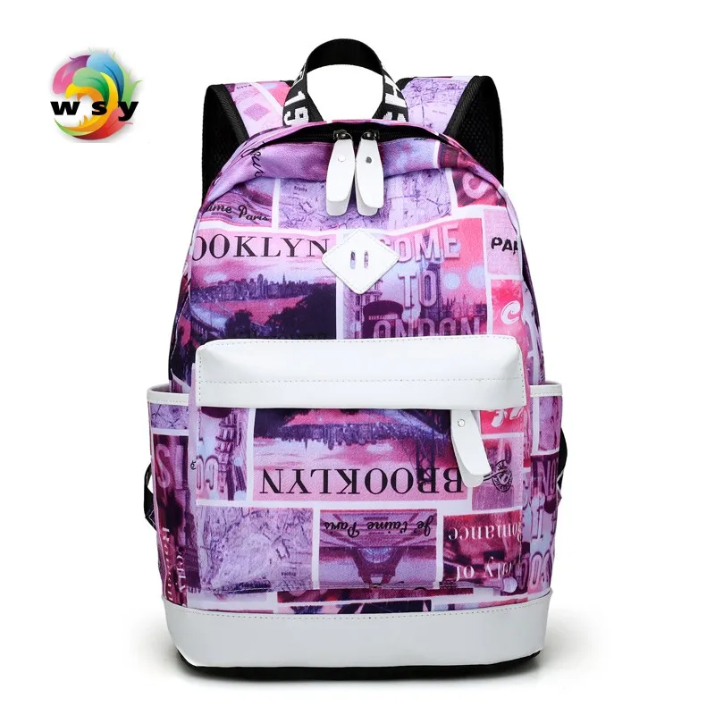 WSY Brand Unique Printing Backpack Women Floral Bookbags Waterproof Canvas Backpack Schoolbag for Girls Rucksack Casual bag 151 bookbags-for-girls