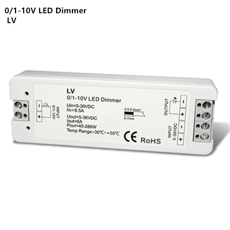 

DC5-36V 8A 288W Mini 0/1-10V LED dimming controller 1 channel 0/1-10V input 1 channel PWM constant voltage output