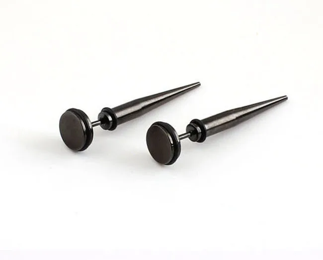 Fashion Women Men Spike Earrings Hiphop Black Plated Stainless Steel