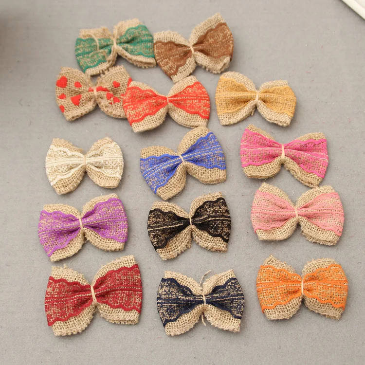 

10pcs 6cm Handmade Natural Jute Lace Burlap Hessian Bowknot Bows for Wedding Party DIY Hair Bow Hat Craft Accessories