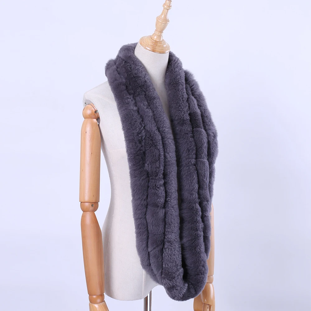 Новинка, зимний женский настоящий шарф из меха кролика Рекс, бесконечный шарф-хомут, меховые шарфы, уличная мода, хороший подарок