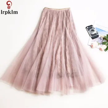 

Big Pendulum Tulle Skirt For Female Mesh Lace High Waist Skirt Slim 2018 New Summer Skirt Fashion Sweet fairy Maxi Skirt CH151