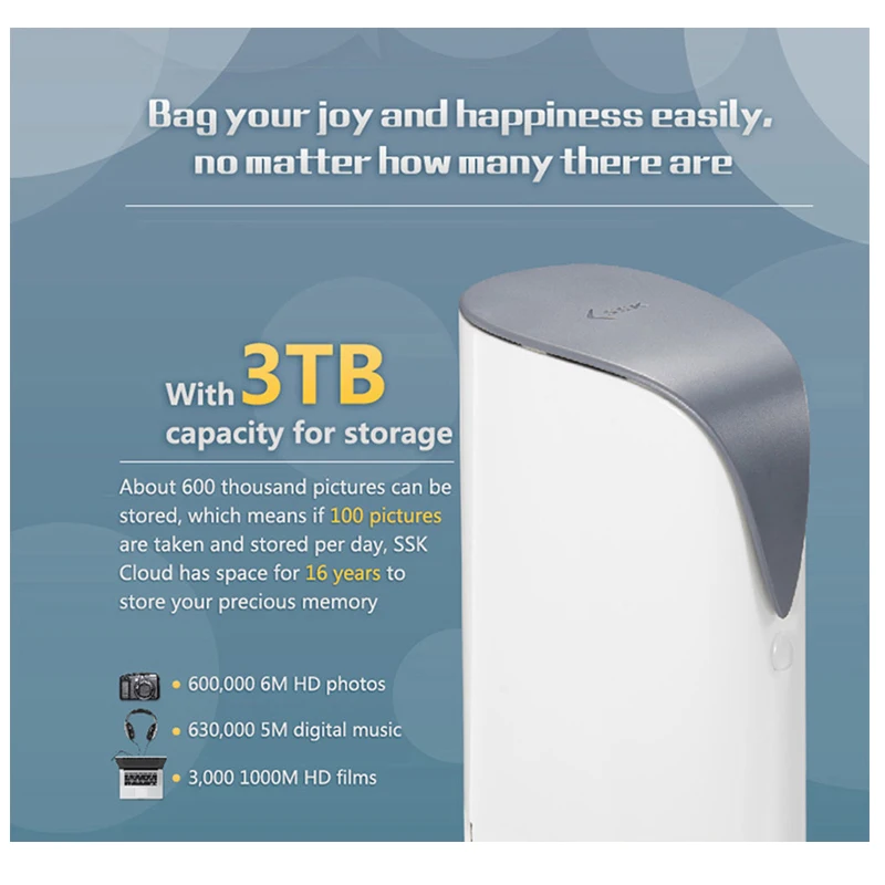 SSK SSM F100 3 ТБ беспроводной 300 Мбит/с/проводной 5 ГБ/сек. Wi Fi Смарт память внешний