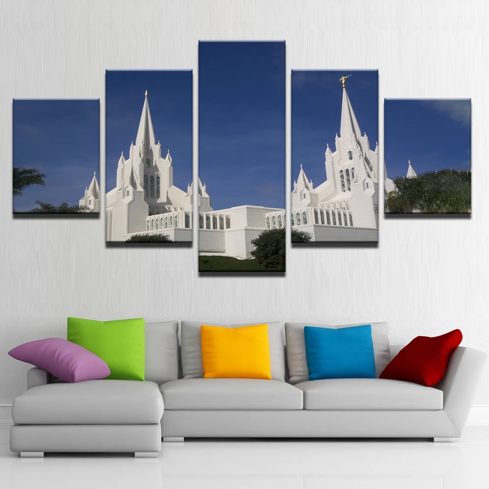 

HD Printed Wall Art 5 Pieces Mormon Temple Canvas Paintings Modern Home Decor Church Jesus Christ Poster Picture Frameworks TYG