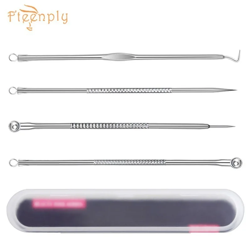 

4PCS FTEENPLY Acne Removal Needle Blackhead Pimple Blemish Fat Granule Acne Treatment Extractor Remover Tool Set Kit Skin Care