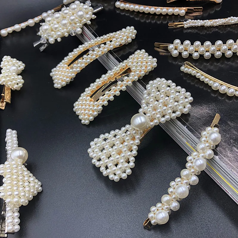 

2019 INS Fashion Women Girls Pearls Hair Clips Elegant Sweet Headwear Hair Ornament Hairpins Barrettes Headband Hair Accessories