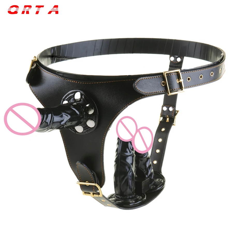 Koop QRTA Verwijderbare Riem Op Dildo Lesbische Sex Speelgoed Drie Dildo met harnas Strapon Penis strap op Anale Plug Voor Paar Chastity riem