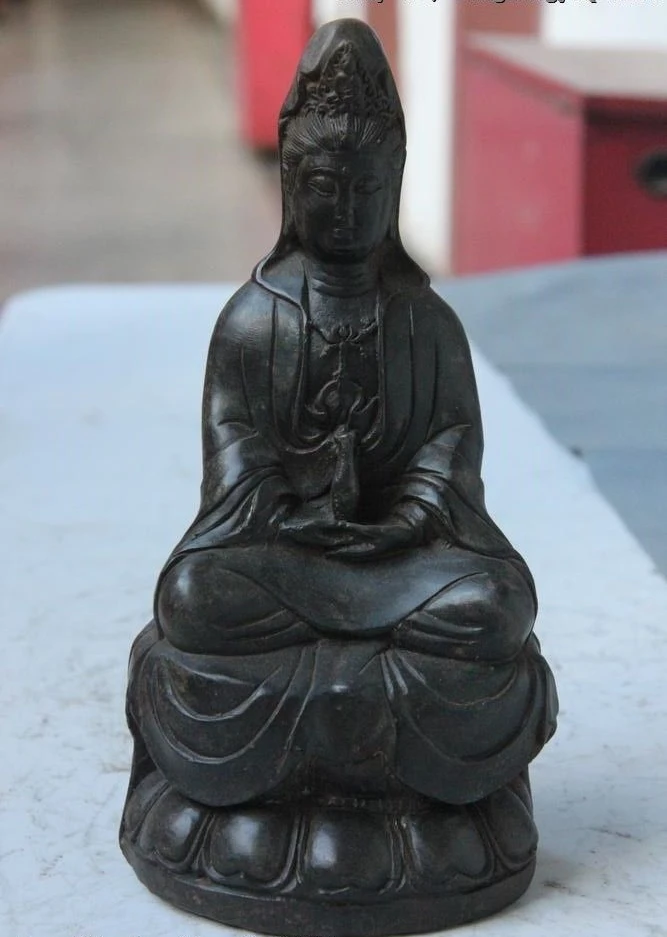 

8" Tibet Buddhism Bronze Seat Lotus Kwan-Yin Goddess GuanYin Bodhisattva Statue