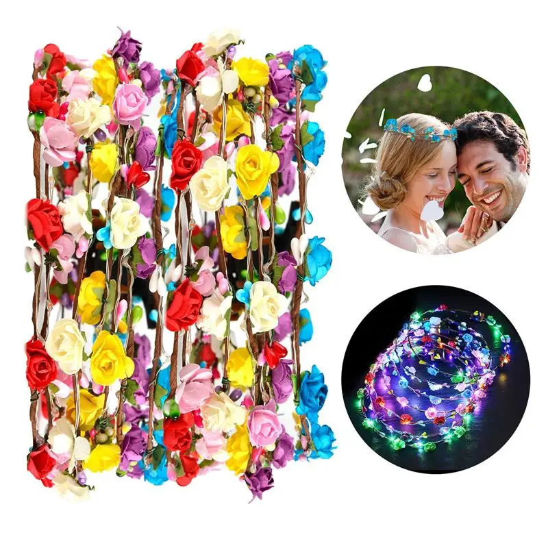 

Flower Wreath Decorative Luminous 10LEDs Headpiece Flower Headdress Flower Crown For Night Party Decor