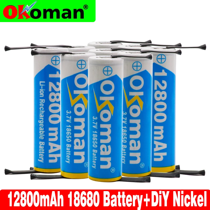 Okoman 18650 перезаряжаемая батарея 3,7 V 12800mAh литий-ионная аккумуляторная батарея для фонарика электроинструментов+ DIY никель