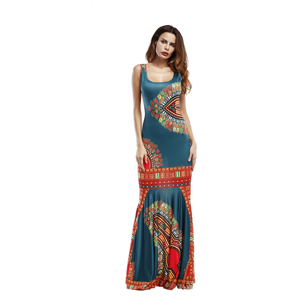 Summer Folk African Dress 2017 Print Pencil Bodycon Long Maxi Work Dresses Women Mermaid Sleeveless O Neck Casual Party Dress (27)